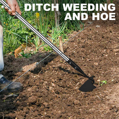 YEELOR Warren Hoe, Carbon Steel Triangle Garden Hoe with Stainless Steel 57" Adjustable Long Handle, Heavy Duty Gardening Hand Tools Hoe for Ridging Weeding Digging Loosening Edging Soil, Balck