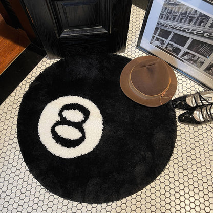 Aewerpec 24" Black Geometric Number 8 Ball Rug, Unique Circle Area Rug for Bedroom Decor