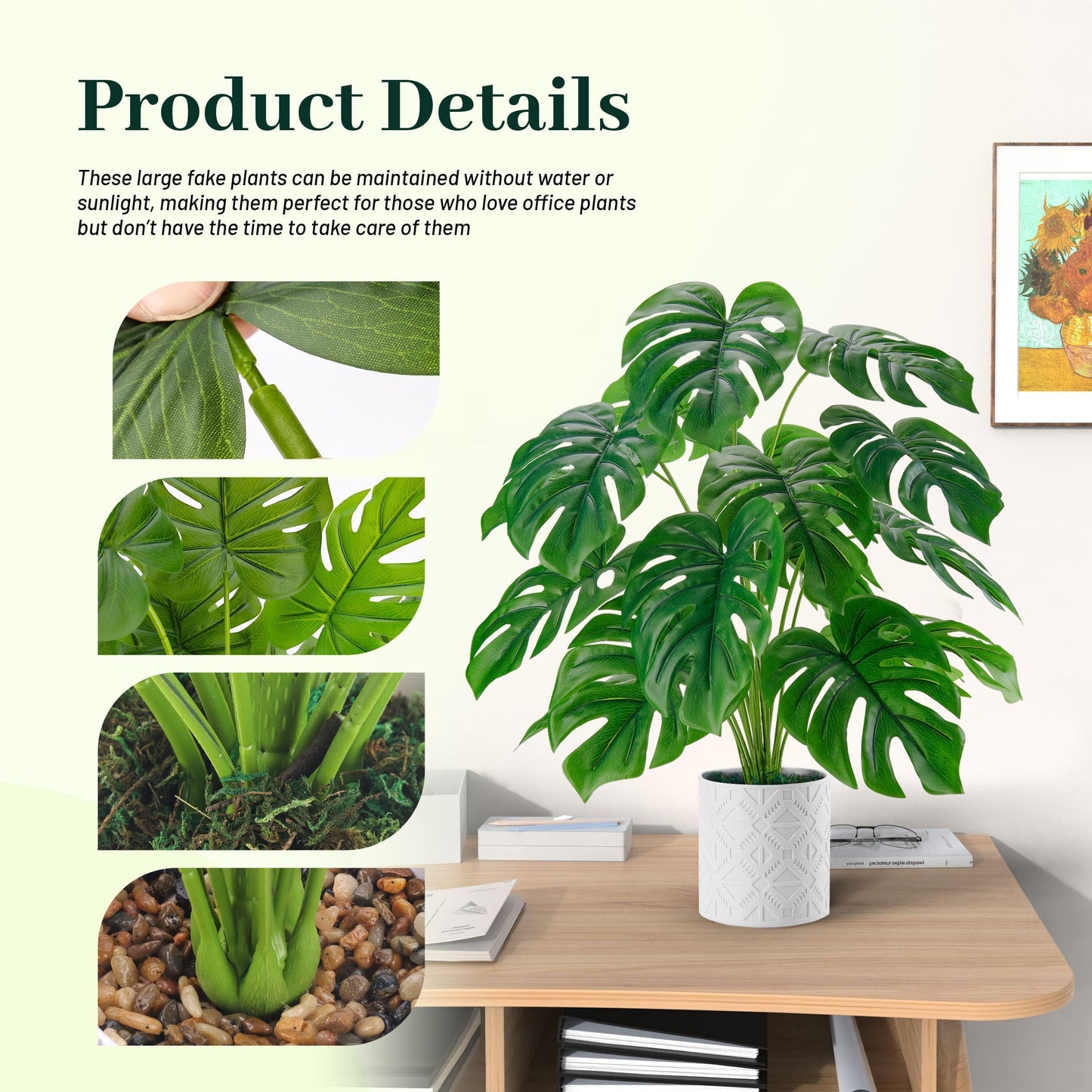 Der Rose Artificial Monstera Plants Large 28 Inch Flower Pots for Home Bedroom Living Room Decor