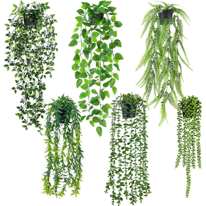 Der Rose 6Pcs Fake Plants Hanging Artificial Vines Faux Hanging Plants for Bookshelf Bathroom Kitchen Outdoor Decor Indoor