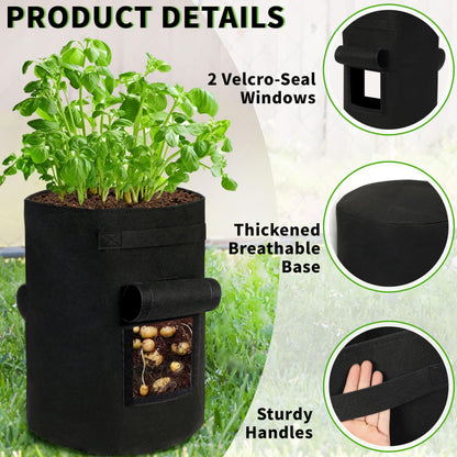 SYITCUN 4 Pack 15 Gallon Potato Growing Bags, Thickened Nonwoven Fabric Grow Bags with 2 Windows &2 Reinforced Handle, Potato Bags for Growing Potatoes, Vegetable and Fruits