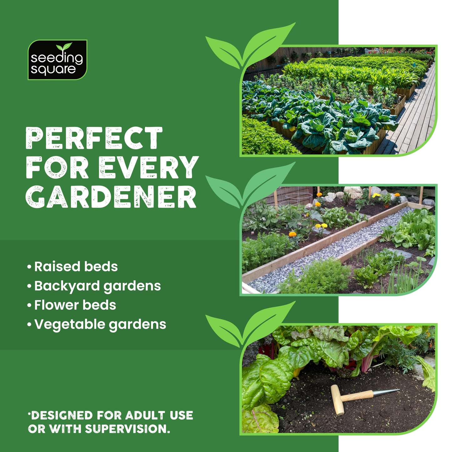 Pokey Planter by Seeding Square – Stainless Steel & Wooden Handle Garden Tool for Planting Garlic, Onions, Tulips, Daffodils, Lilies, & Transplanting Seedlings