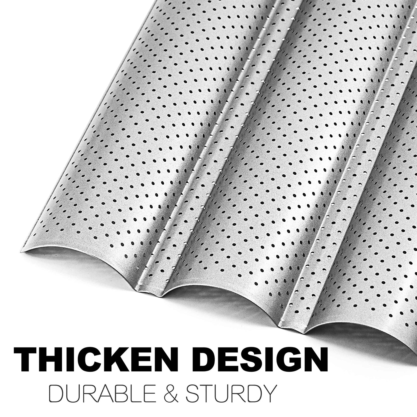 Anaeat Nonstick Perforated French Bread Baking Pan, 15"X 13" Premium Toast Mold Great for 4 Loaves Baguettes, French & Italian Bread Trays for Baking Loaf Bread, Durable & Heat Resistant (Silver)