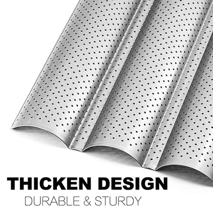 Anaeat Nonstick Perforated French Bread Baking Pan, 15"X 13" Premium Toast Mold Great for 4 Loaves Baguettes, French & Italian Bread Trays for Baking Loaf Bread, Durable & Heat Resistant (Silver)