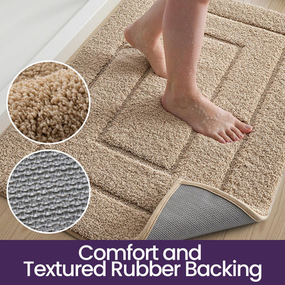 DEXI Bath Mat Non Slip, 20x32 Absorbent Microfiber Soft Bathroom Rug, Machine Washable Carpet for Shower Floor Bathmat Decor, Beige