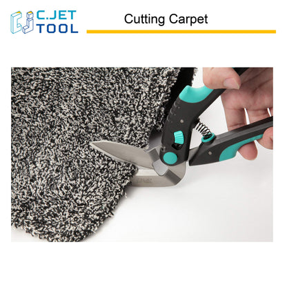 C.JET TOOL 10" Heavy Duty Scissors, Professional, Turquoise, Stainless Steel, Carpet, Cardboard, Leather, Pruning, Gardening