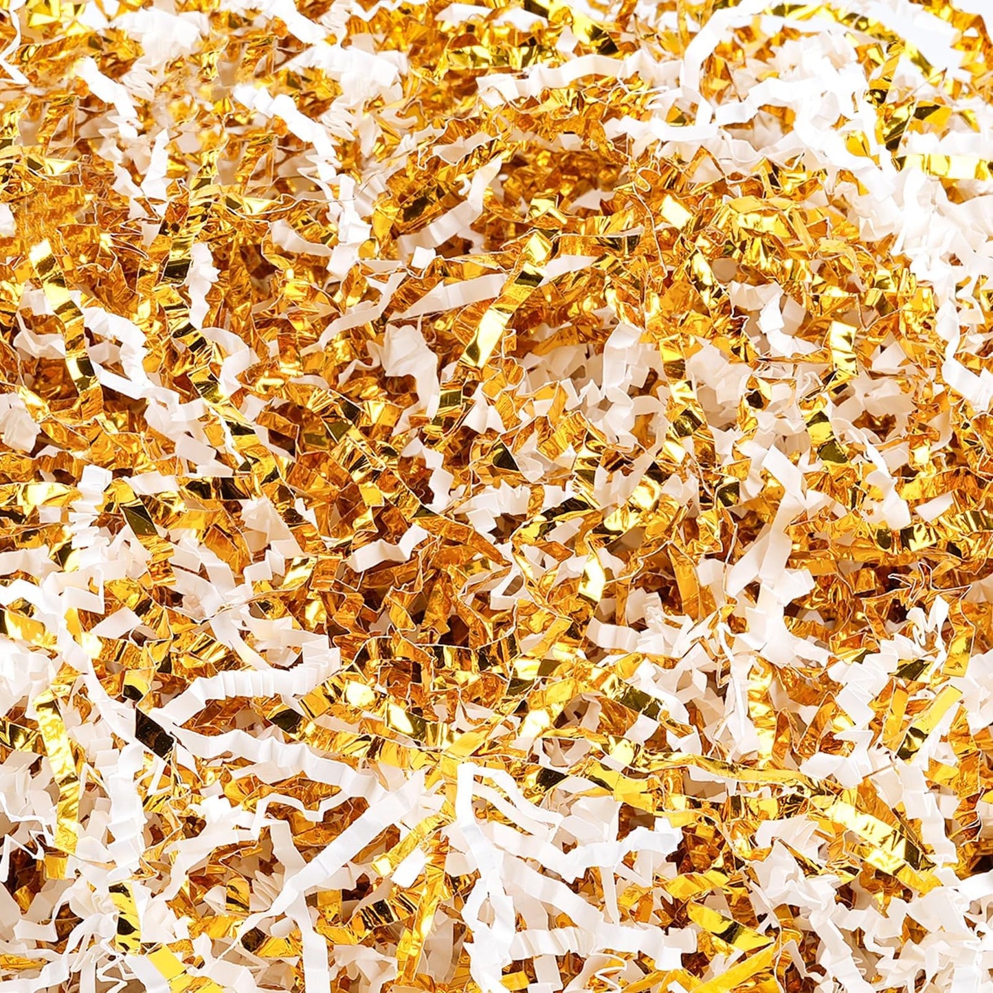 Worldity 1.98 LB White Gold Crinkle Cut Paper, Crinkle Cut Paper Shred Filler, Boxes Basket Filler for Table Decor, Wedding, Birthday, Easter, Christmas, Party’s Present Wrapping, Craft Projects