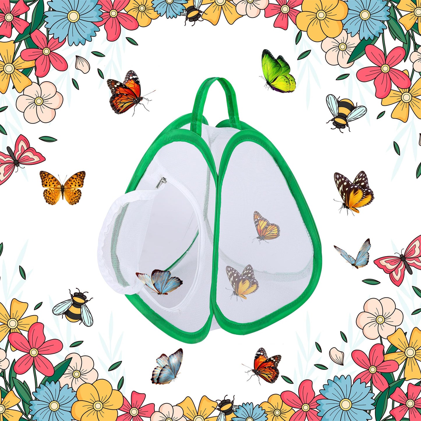 2 Pcs Mini Butterfly Habitat Cage- 10 x 8.8 x 8 Inch Collapsible Insect Mesh Cage- Portable Butterfly Net Habitat with Zipper for Transporting and Raising