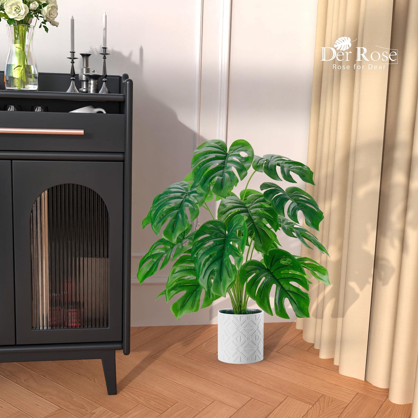 Der Rose Artificial Monstera Plants Large 28 Inch Flower Pots for Home Bedroom Living Room Decor