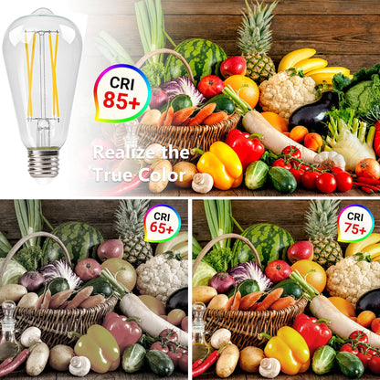 Vintage Edison Bulbs, 60 watt Equivalent, Non-Dimmable, High Brightness Warm White 2700K, 6W,ST58 Antique LED Filament Bulbs with 85+ CRI, E26 Medium Base Led Lights for Bedroom（6 Pack）