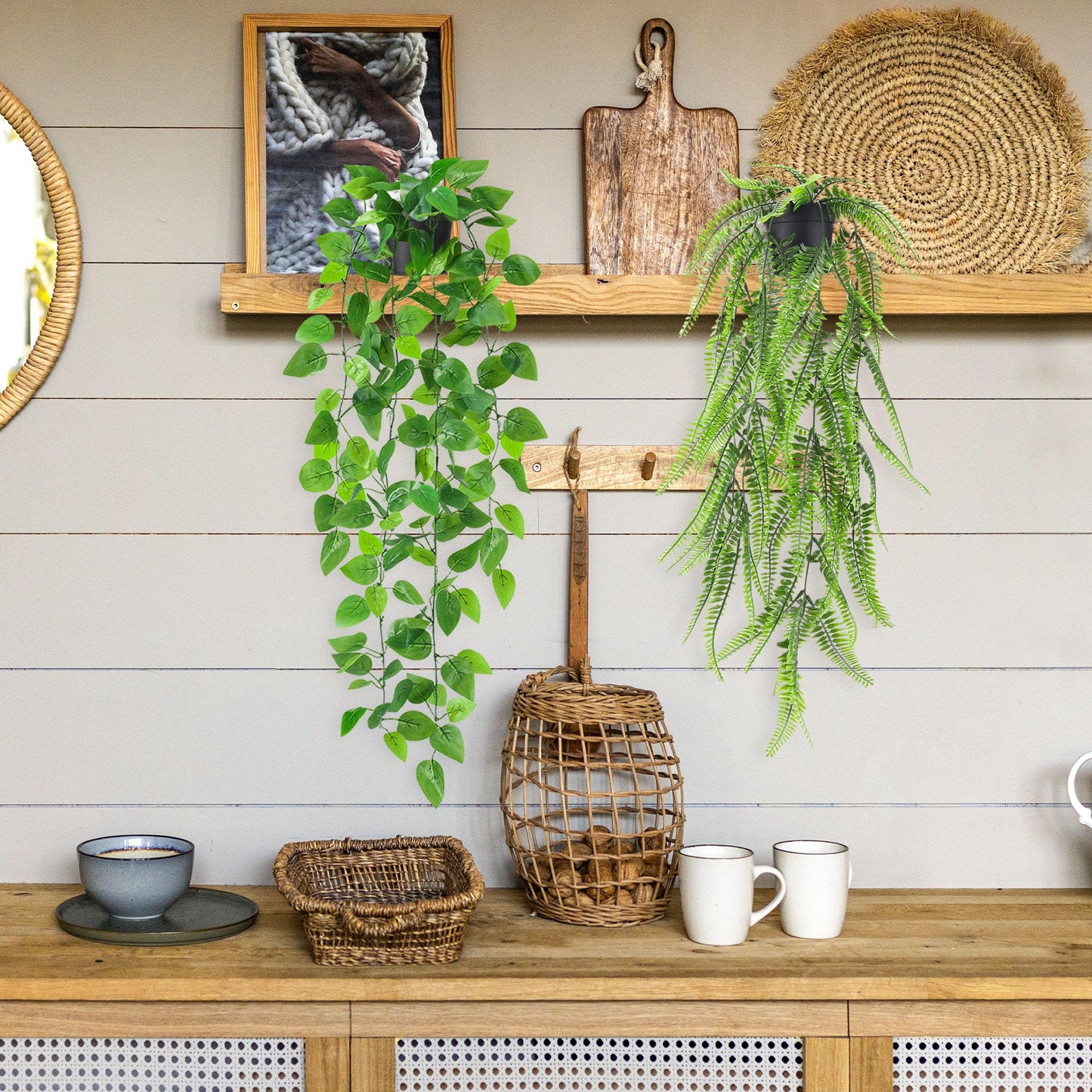 Der Rose 6Pcs Fake Plants Hanging Artificial Vines Faux Hanging Plants for Bookshelf Bathroom Kitchen Outdoor Decor Indoor