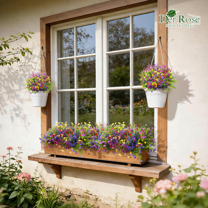 Der Rose 24 Bundles UV Resistant Fake Flowers Spring Artificial Flowers for Outdoors for Garden Patio Porch Farmhouse Home Window Box Decor（Colourful）