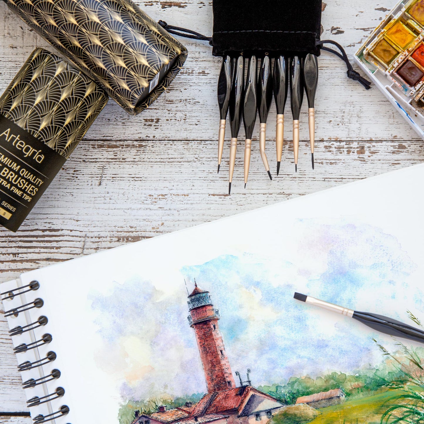 ARTEGRIA Detail Paint Brush Set, 8 Miniature Brushes with Extra Fine Tips and Ergonomic Handles, for Small Scale Models, Figurines, Paint by Numbers for Adults