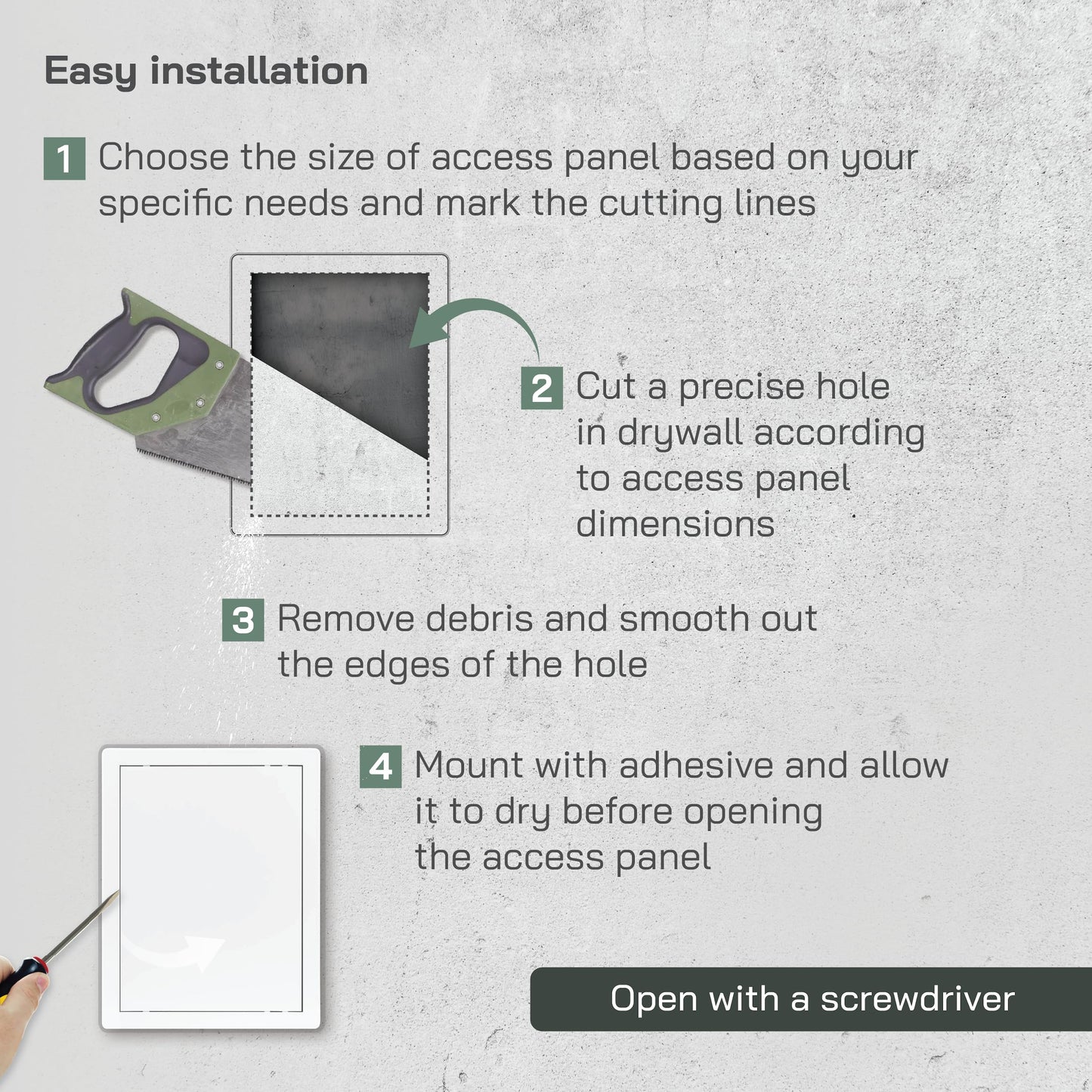 Vent Systems White ABS Plastic - Access Panel 6 x 8 Inch - Access Panel with Door for Drywall, Wall and Ceiling Electrical and Plumbing Service Wall Hole Cover - Exterior Dimensions 6.7x8.7 Inches
