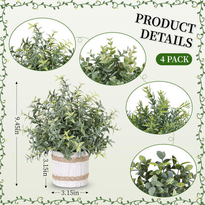 Der Rose 4 Pack Fake Plants Artificial Plants for Home Office Farmhouse Desk Rustic Table Boho Aesthetic Room Decor Indoor