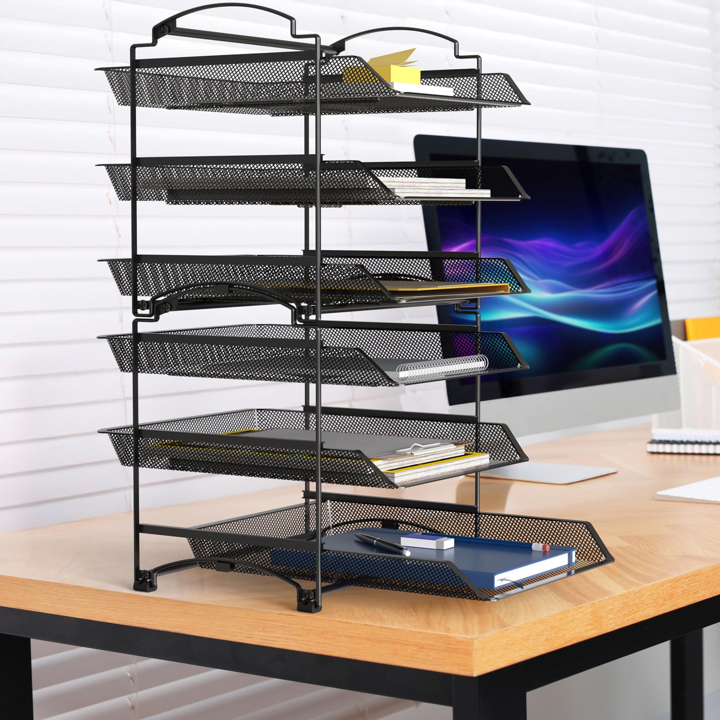 Simple Houseware 3 Tier Stackable and Sliding Document Letter Tray Organizer, Black
