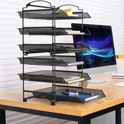 Simple Houseware 3 Tier Stackable and Sliding Document Letter Tray Organizer, Black