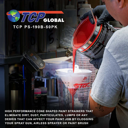 TCP Global 50 Pack of Paint Strainers with Fine 190 Micron Filter Tips - Premium "PURE BLUE" Ultra-Flow Blue Nylon Mesh