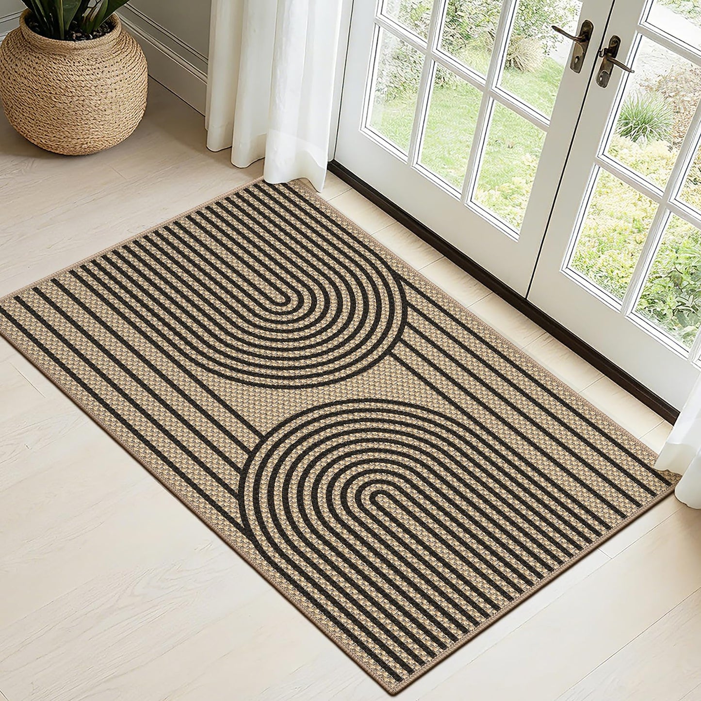 VSIWB Door Mat Entrance 2'x3', Easy Jute Area Rug, Non-Slip Absorbent Dirt Resist Front Back Door Mat, Easy Clean Washable Low-Profile Doormat for Entryway, Front Door, Inside Entrance,Kitchen, Black