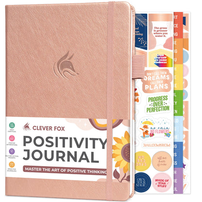 Clever Fox Positivity Journal - Daily Gratitude & Affirmation With Prompts - Motivational Mental Health for Women & Men With Habit Tracker - Lasts 6 Months, A5 Size (Rose Gold)