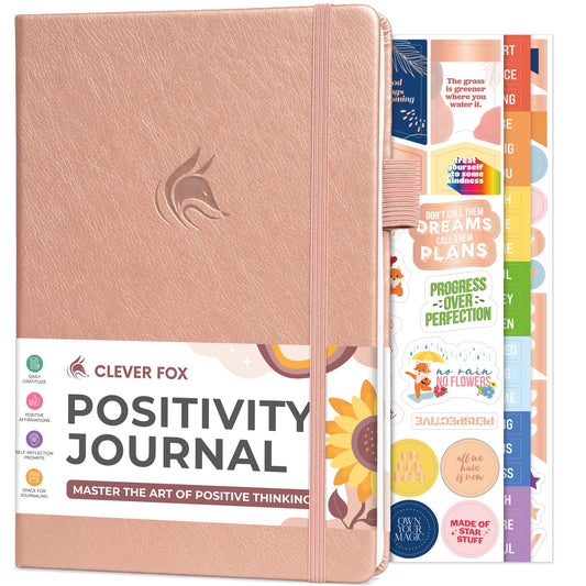 Clever Fox Positivity Journal - Daily Gratitude & Affirmation With Prompts - Motivational Mental Health for Women & Men With Habit Tracker - Lasts 6 Months, A5 Size (Rose Gold)