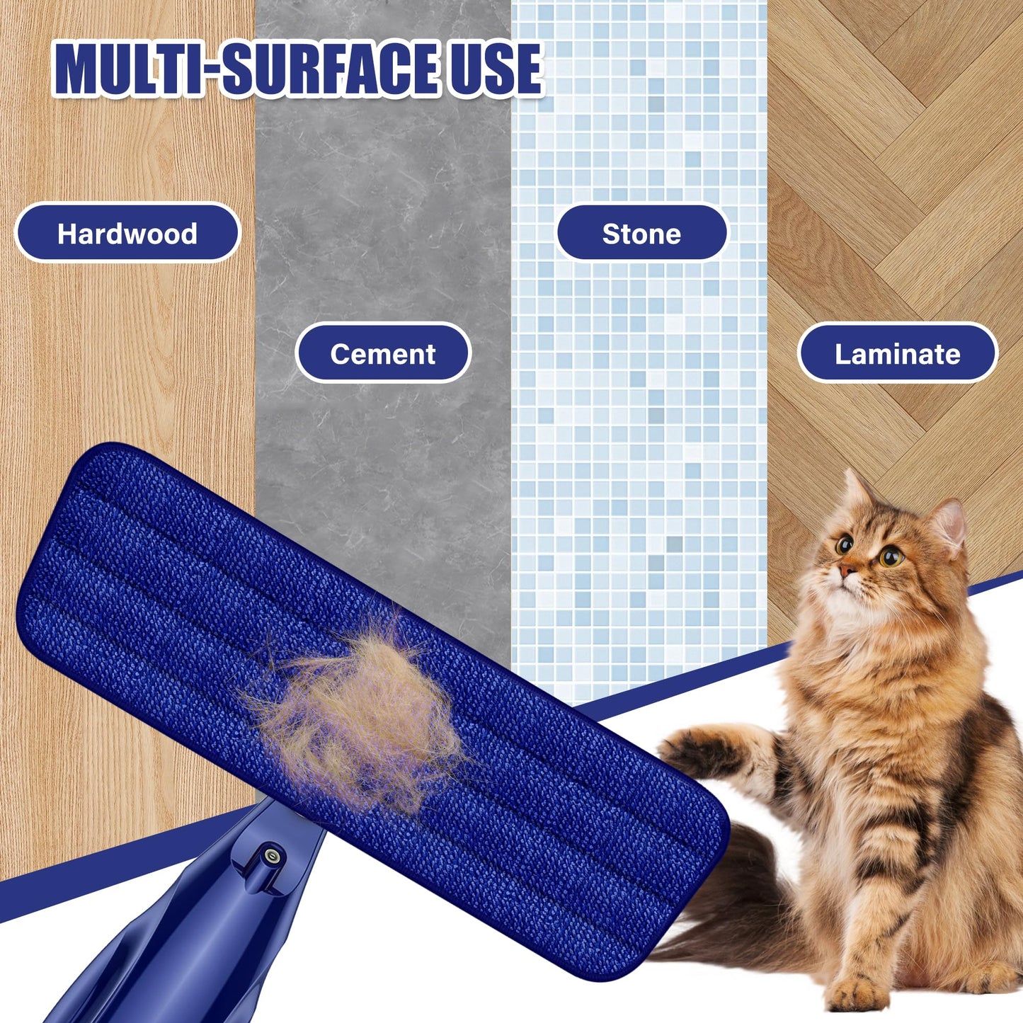 Spray Floor Mops with 3 Reusable Washable Pads for Cleaning Floors - EXEGO Microfibre Floor Mop with Spray Wet Dry Mops Household Flat Mop for Cleaning Laminate Tile Wood Hardwood Ceramic Vinyl