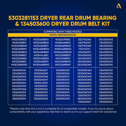 5303281153 & 134503600 Dryer Rear Bearing Replacement Ultra Durable Kit by Canamax - Compatible with Kenmore & Gibson Dryers - Replaces PS459829 AP2142648 PS1148434 134163400