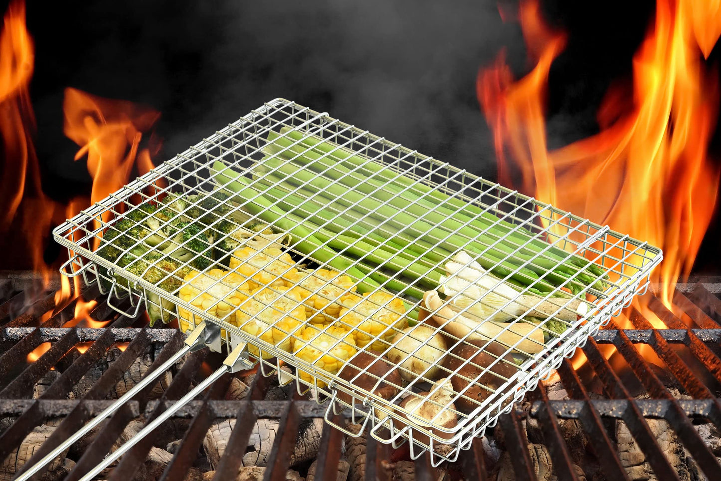 RTT Grill Basket Extra Large, Grill Accessories for Outdoor Grill, Fish & Veggie Grill Basket, Stainless Steel, Rectangular, Silver
