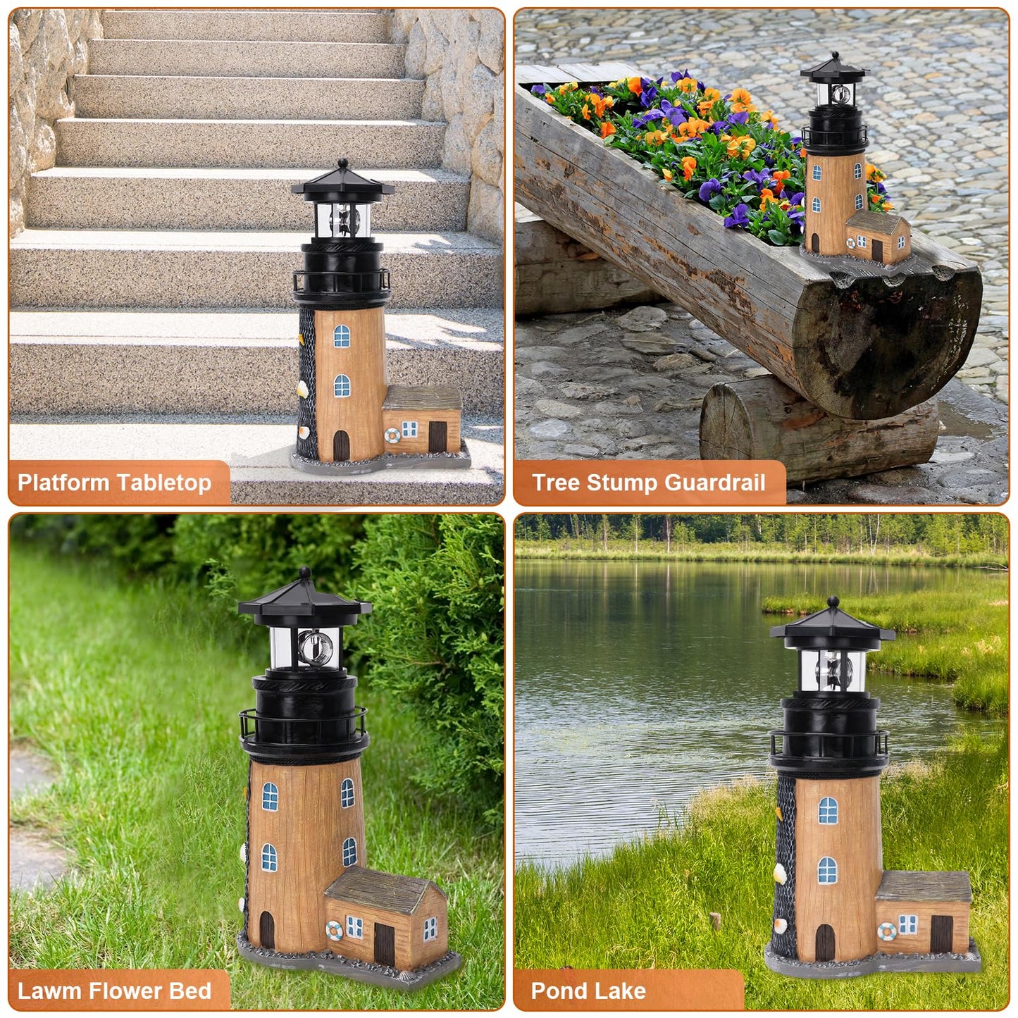 Solar Lighthouse with Rotating Beacon, 30CM Outdoor Lighthouse Garden Decor, Waterproof Statue Light House Lamp for Yard, Lawn, Patio Gifts