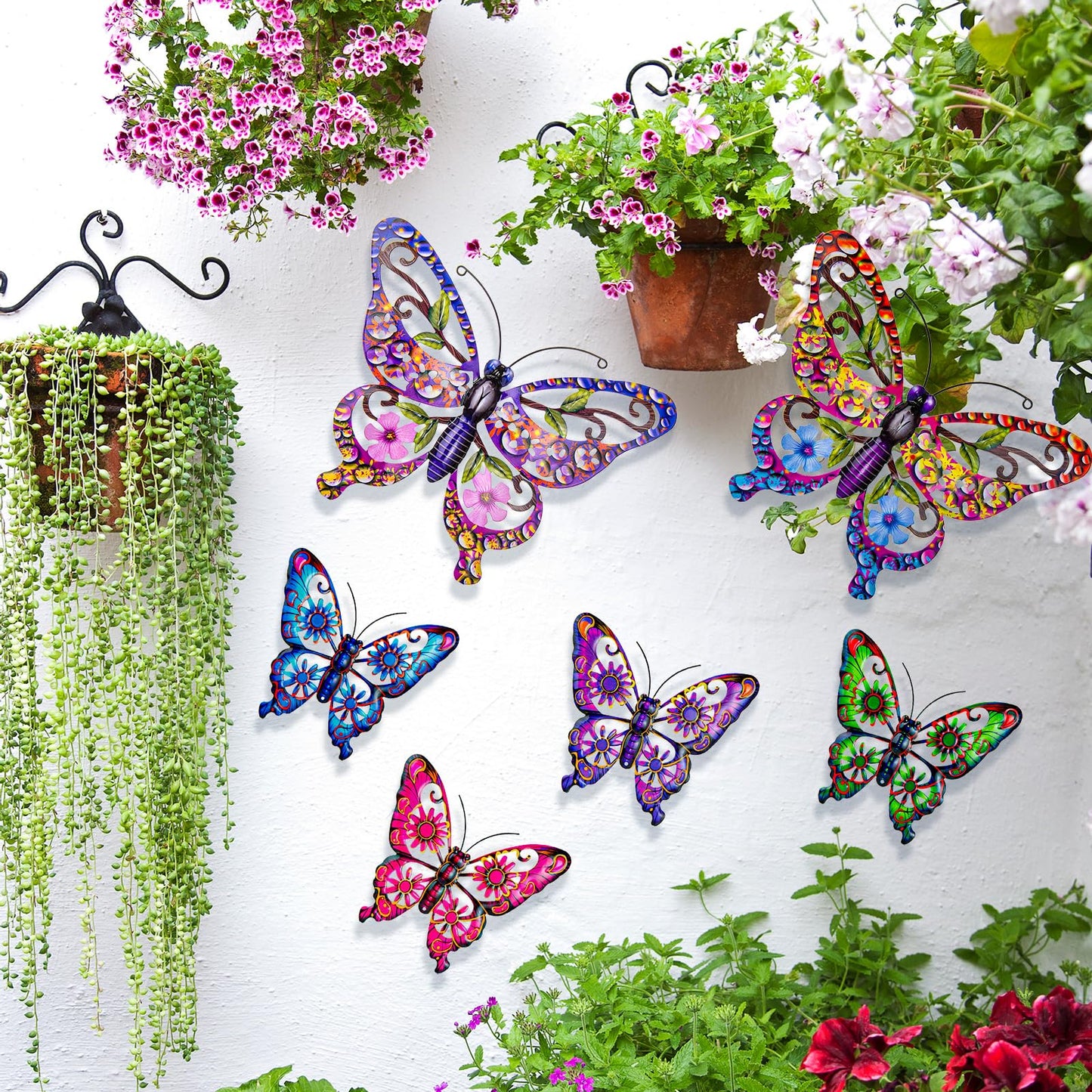 6Pcs Metal Butterfly Wall Decor, 14Inch/9Inch Outdoor Butterfly Wall Art for Fence Garden Yard Room Patio Balcony Decorations