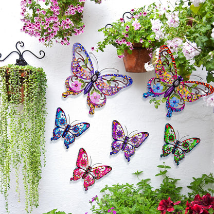 6Pcs Metal Butterfly Wall Decor, 14Inch/9Inch Outdoor Butterfly Wall Art for Fence Garden Yard Room Patio Balcony Decorations