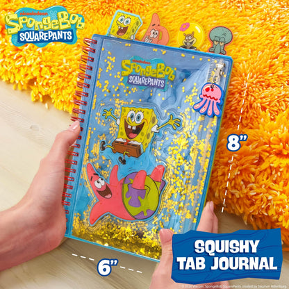 Spongebob Squarepants™ Squishy Tab Journal, 6 x 8 in. Fidget Notebook with Interactive Tactile Liquid Cover, 4 Tab Dividers, 80 Lined Sheets, Great Spongebob School Supplies or Office Stationery