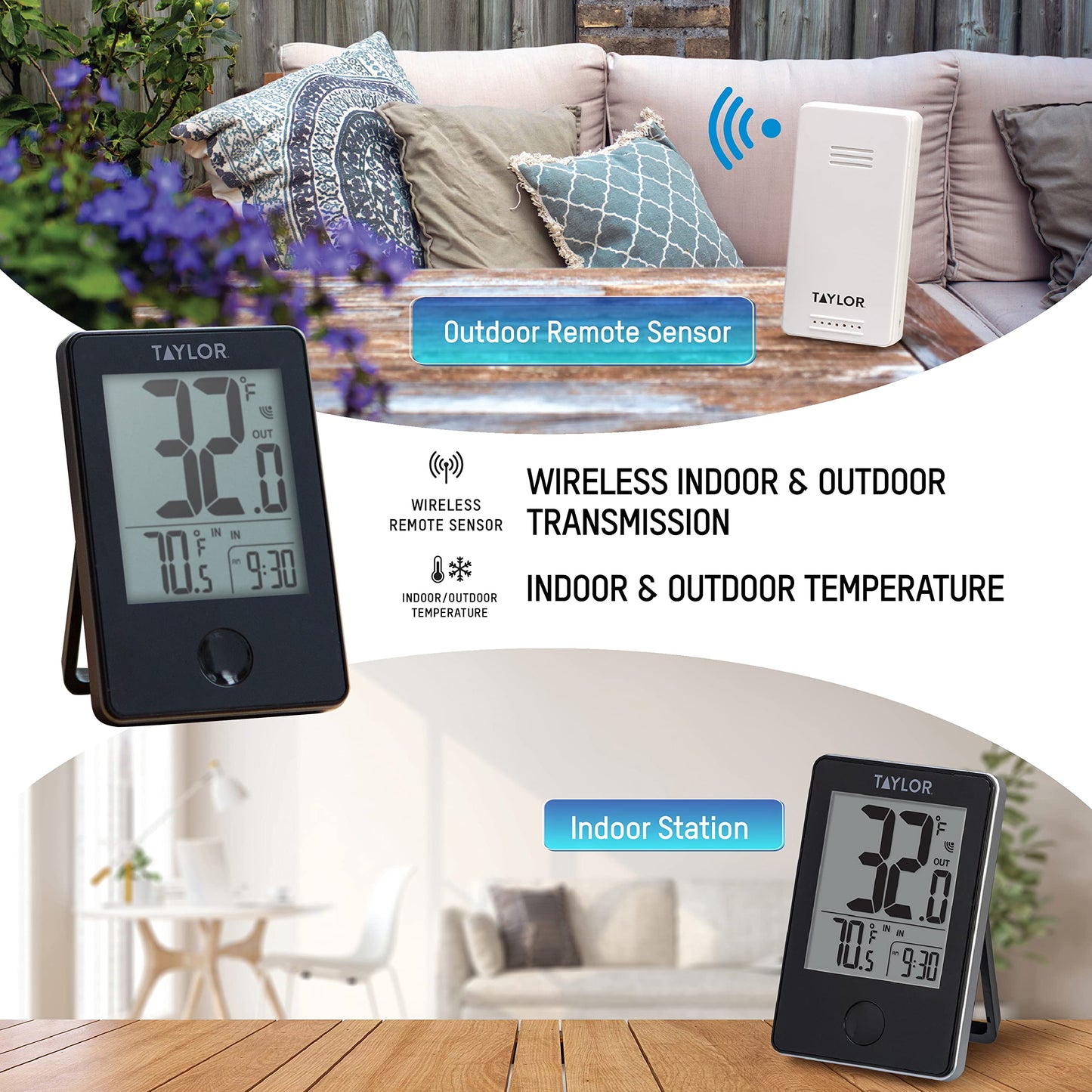 Taylor Precision Products 1730 Indoor/Outdoor Wireless Digital Thermometer with Remote, Black, one Size