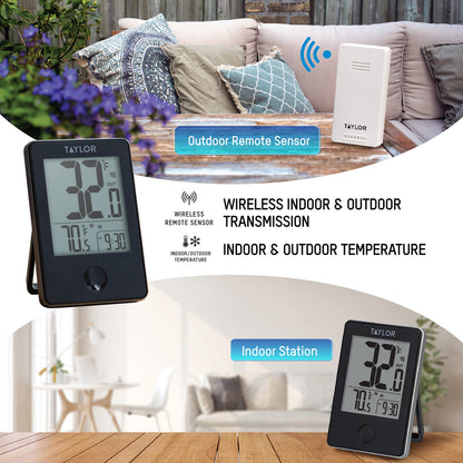Taylor Precision Products 1730 Indoor/Outdoor Wireless Digital Thermometer with Remote, Black, one Size