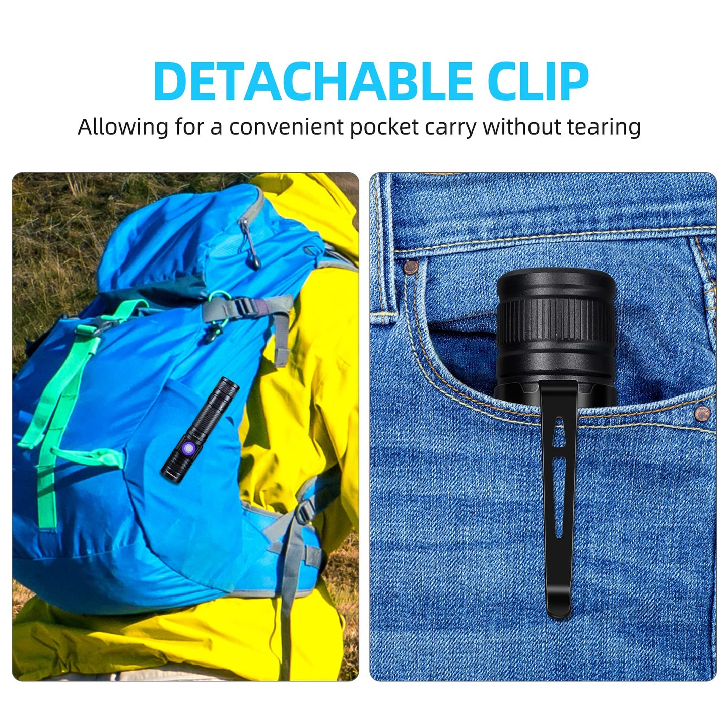 DARKBEAM UV Flashlight 365nm & 395nm Blacklight Rechargeable USB, Wood’s Lamp Ultraviolet Black Light LED Portable with Clip - Detector for Pet Cat Urine, Stains, Resin Curing, Uranium Glass, 2 Pack