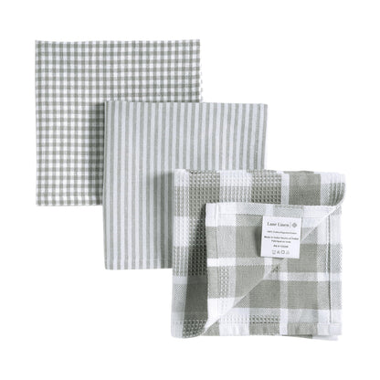 LANE LINEN 100% Cotton Kitchen Dish Cloths, Ultra Soft Absorbent Quick Drying Dish Towels, Multiweave Wash Cloths Dish Towel Sets, 13x13 Inches, 12 Pack - Grey