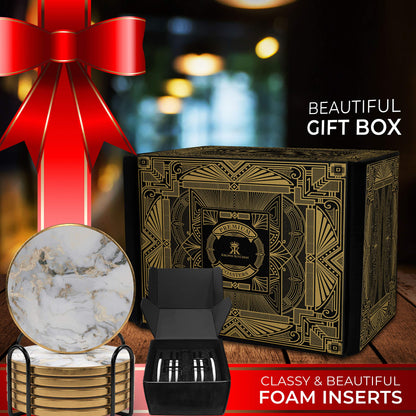 KROWN KITCHEN - 6 Pieces Coasters for Drinks Absorbent with Holder. Stone Coasters with Cork Base. Gift Ideas