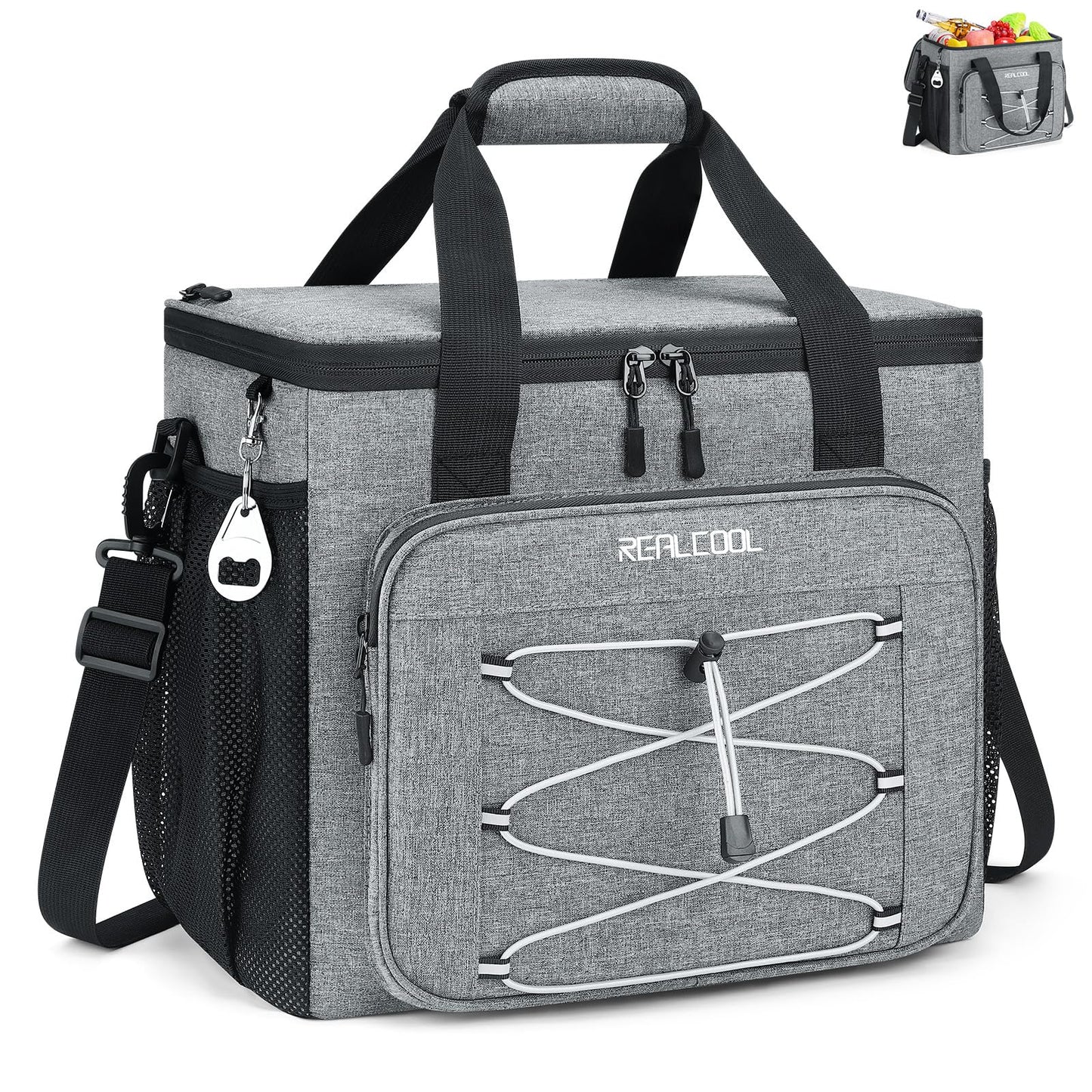 RealCool Soft Cooler Bag 35/45Can, Collapsible Cooler Insulated Leak Proof, Large Lunch Box for Men Women, Soft-Sided Cooler for Picnic, Grocery, Beach, Camping, Travel (gray-35can)
