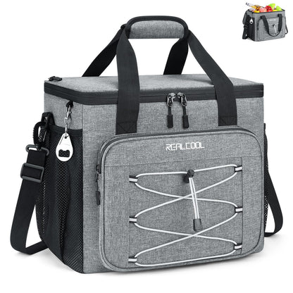 RealCool Soft Cooler Bag 35/45Can, Collapsible Cooler Insulated Leak Proof, Large Lunch Box for Men Women, Soft-Sided Cooler for Picnic, Grocery, Beach, Camping, Travel (gray-35can)