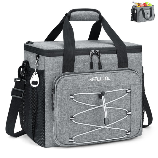 RealCool Soft Cooler Bag 35/45Can, Collapsible Cooler Insulated Leak Proof, Large Lunch Box for Men Women, Soft-Sided Cooler for Picnic, Grocery, Beach, Camping, Travel (gray-35can)