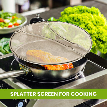 13" Grease Splatter Screen for Cooking | Stainless Steel Oil Splatter Guard and Ultra-Fine Mesh Protects Skin from Burns | TPR Tight-Grip Handle (Only Buy from KAFOOR LLC)