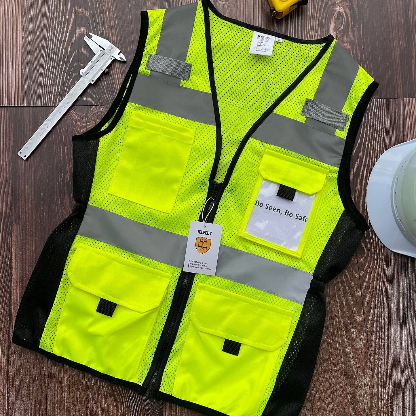 TCCFCCT Women High Visibility Vest 11 Pockets Snug-Fit Reflective Safety Vest with Reinforced Zipper, Neon Construction Work Vest for Lady Surveyors/Workers, Durable,Meets ANSI, CA-N-Yellow L