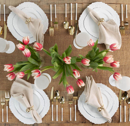 PLASTICPRO 32 Pack Elegant Disposable Plastic Plates Combo Set Includes 16 Dinner Plates and 16 Salad Heavy Duty Fancy Party Plates White Embossed Victorian Design