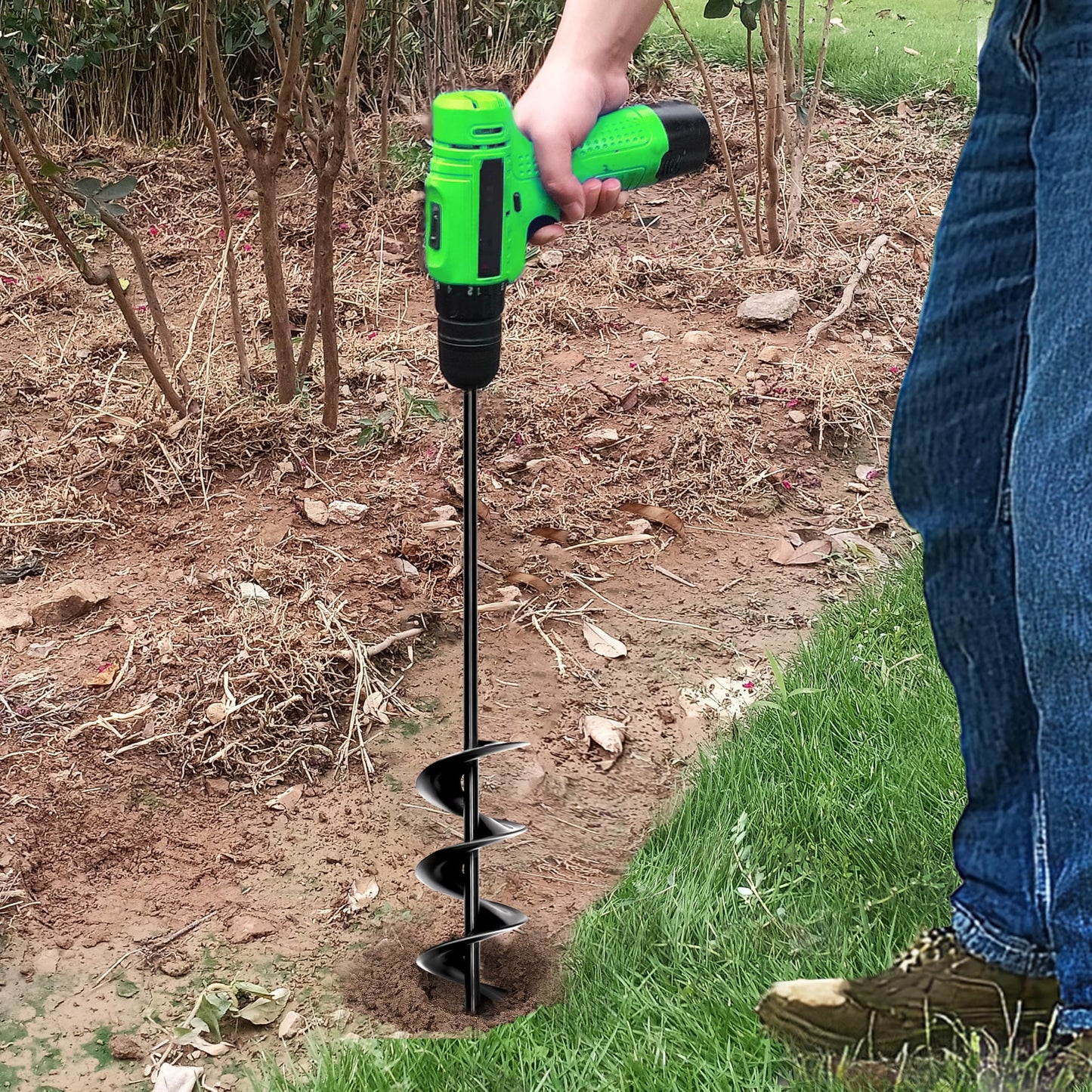 SYITCUN Auger Drill Bit for Planting, 2"x32" Heavy Duty Garden Auger, Post Hole Digger & Bulb Planter Tool, Black Earth Auger for 3/8" Hex Drive Drill