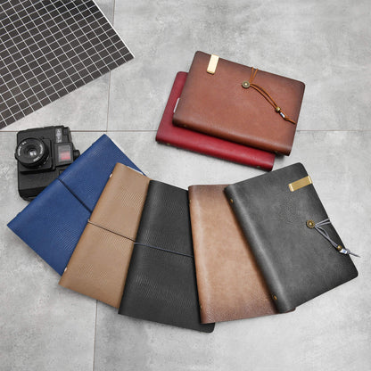 Wonderpool Leather Journal Lined Paper Notebook & Pen - Refillable 6 Ring Binder Writing Spiral Diary with Ruled Notepads Vintage Cover for Office Travel Work and Plan Agenda (a-Brown, A5)