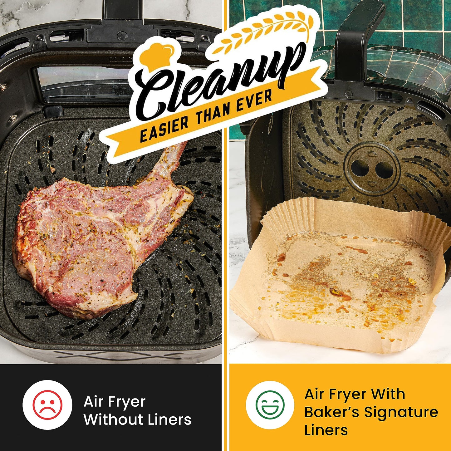 Air Fryer Liners, 250Pcs Disposable Parchment Paper Liners – Unbleached Baking Air Fryer Sheets – 8” Square for 5-8 qt Baskets – Great for Oven, Pans & Baking – Easy Cleanup by Baker's Signature