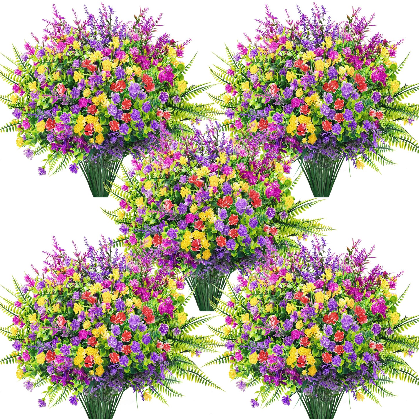 Der Rose 24 Bundles UV Resistant Fake Flowers Spring Artificial Flowers for Outdoors for Garden Patio Porch Farmhouse Home Window Box Decor（Colourful）
