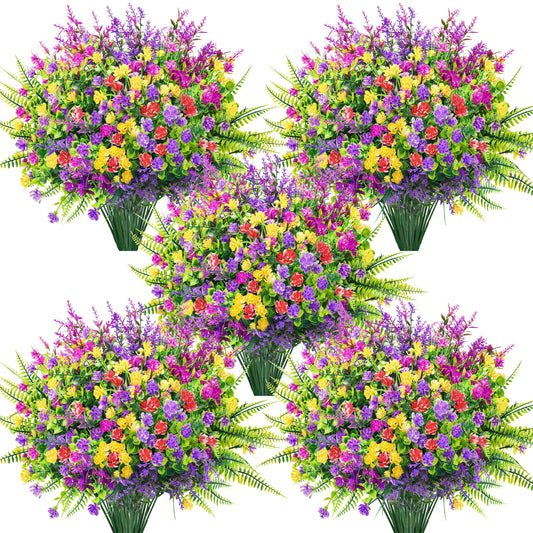 Der Rose 24 Bundles UV Resistant Fake Flowers Spring Artificial Flowers for Outdoors for Garden Patio Porch Farmhouse Home Window Box Decor（Colourful）