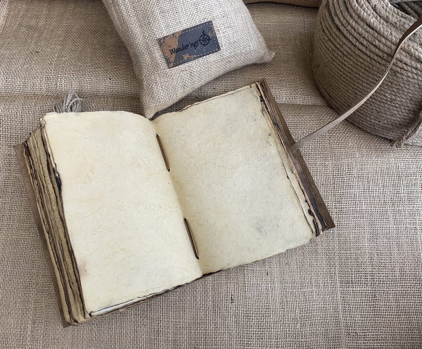 Wanderings Vintage Leather Journal with Burned Edge Paper - 6"x9" (15x23cm) - Rustic Antique Notebook Perfect for Writing a Book of Shadows Journal a Grimoire Sketching Drawing as a Diary