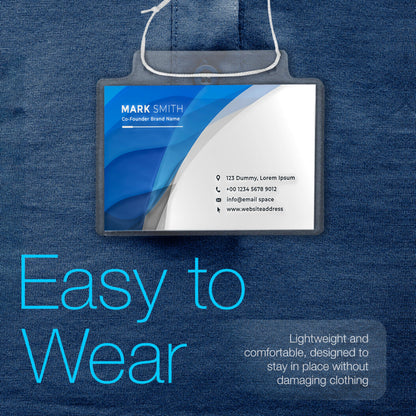 Merangue ID Badge Holder, Versatile ID Card Holder with Adjustable String, PVC-Free Plastic Name Tag Holder with Paper Inserts, Fits 4” x 3” Cards, Pack of 100, Clear